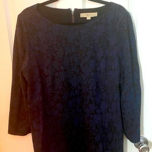 EUC - long sleeve black and blue “lace” work dress